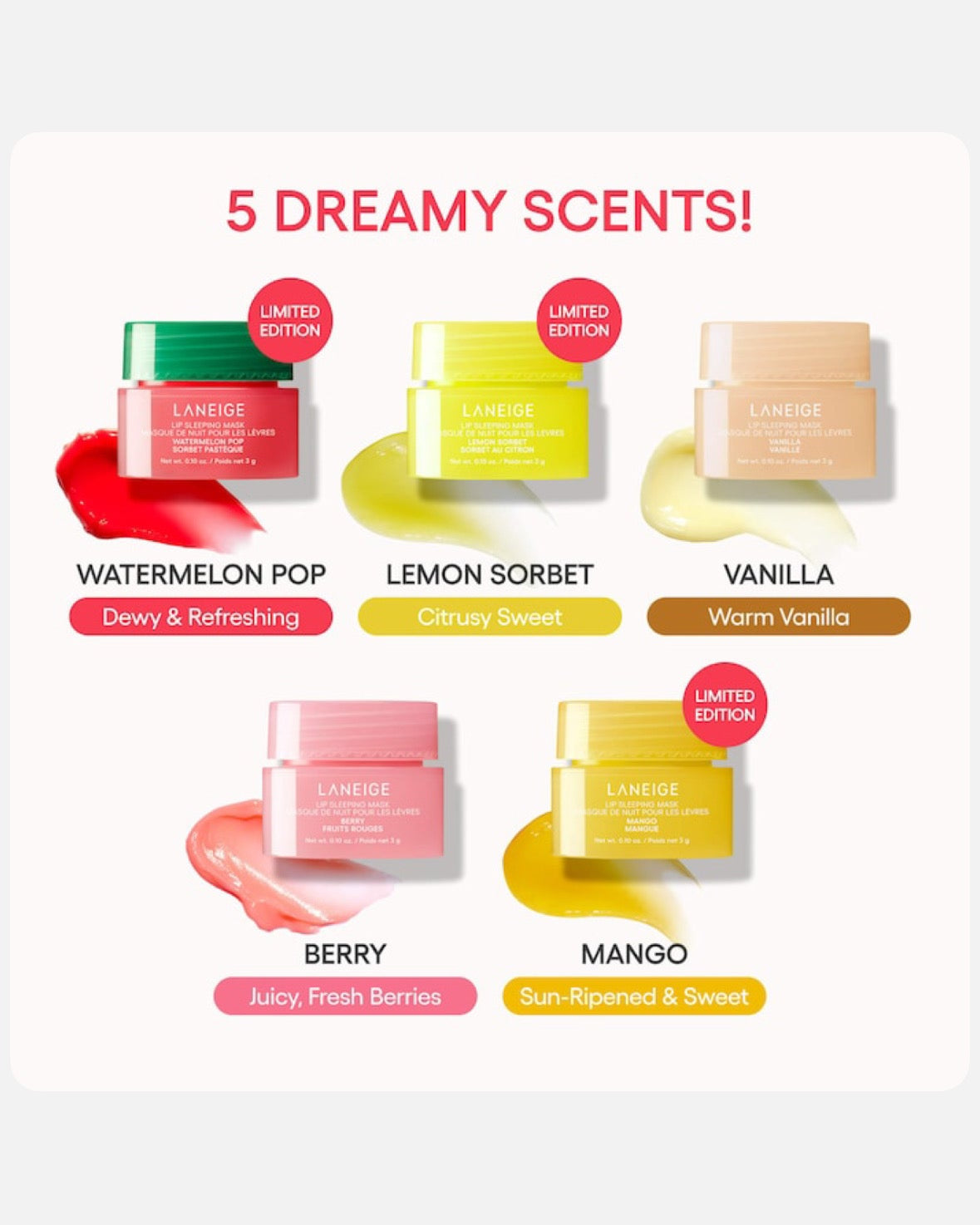 LANEIGE Midnight Minis Hydrating Lip Sleeping Mask Treatment 5 pc. Gift Set