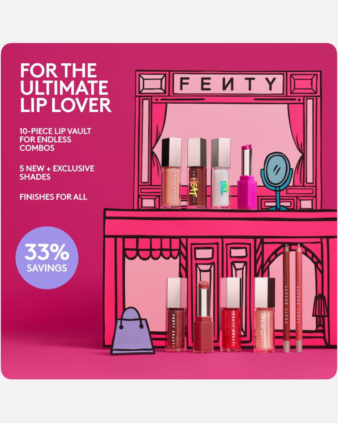 Fenty Beauty by Rihanna The Fenty Beauty Lip Vault 10-Piece Lip Gloss + Liner Makeup Gift Set