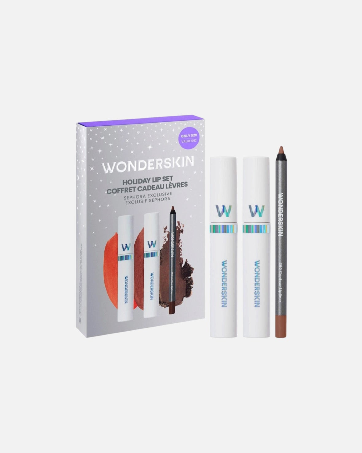 Wonderskin Holiday Lip Stain and Lip Liner Trio Makeup Gift Set