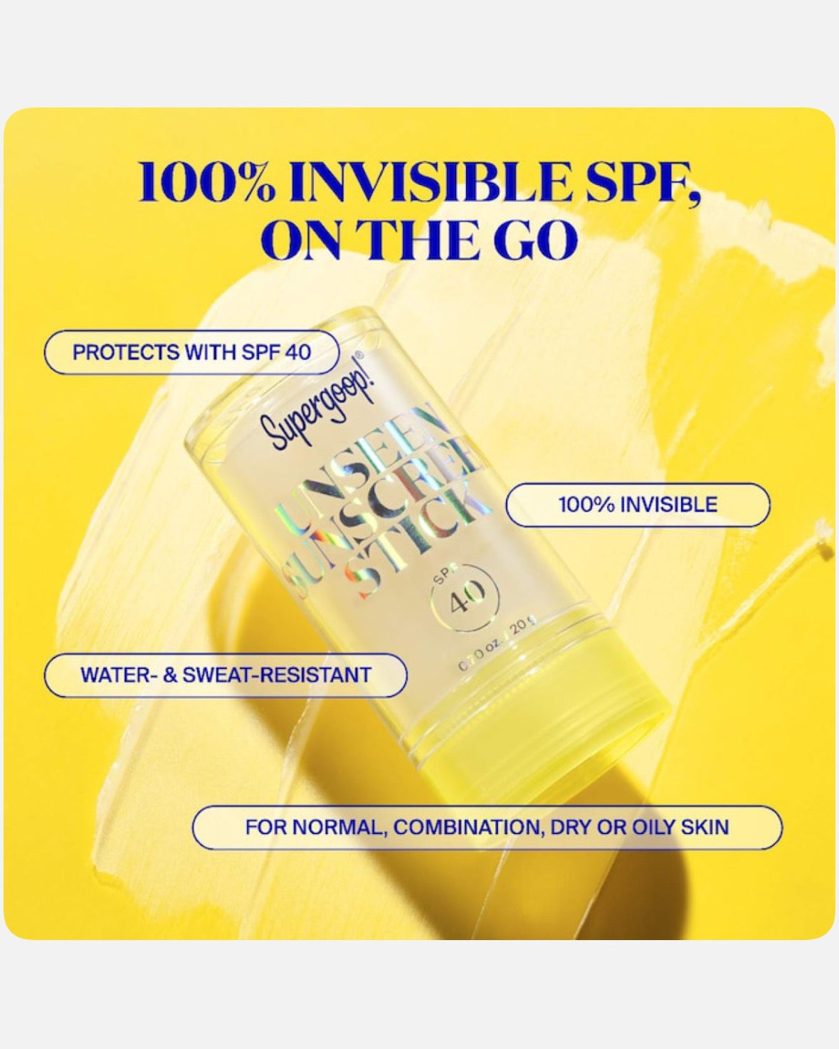 Supergoop! Unseen Sunscreen Stick SPF 40 Invisible Sun Protection