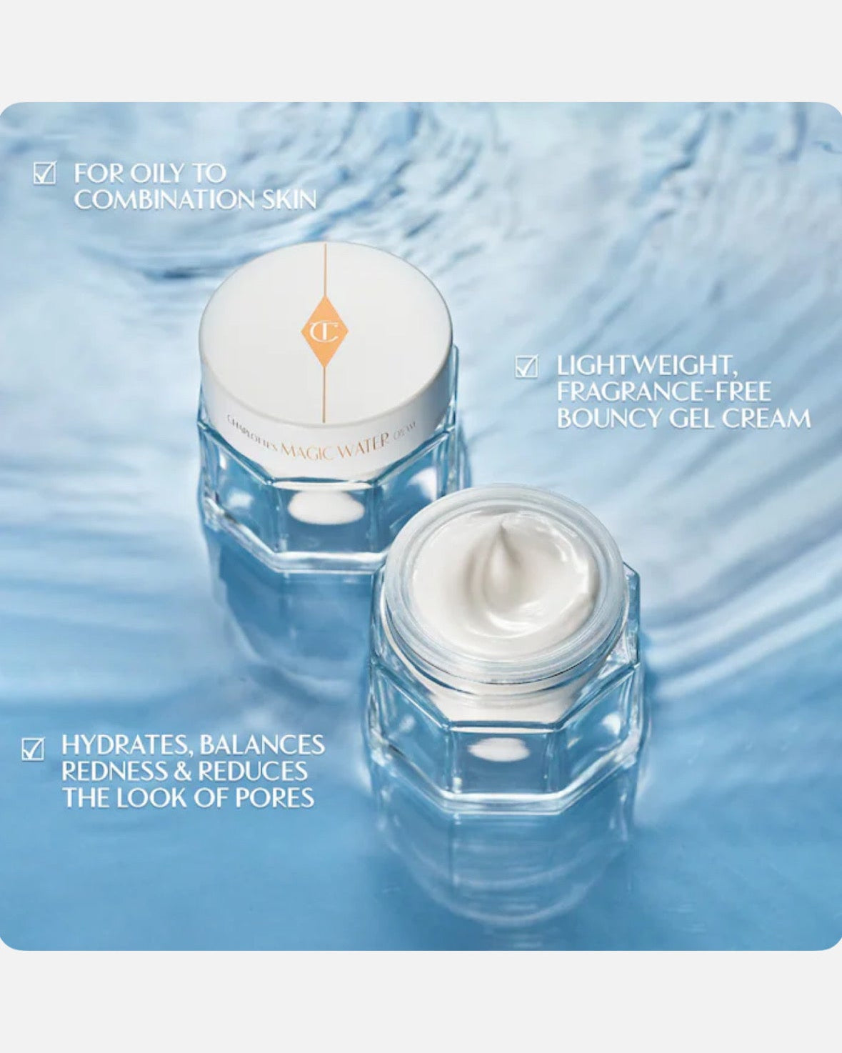 Charlotte Tilbury Magic Water Cream Refillable Gel Moisturizer with Niacinamide