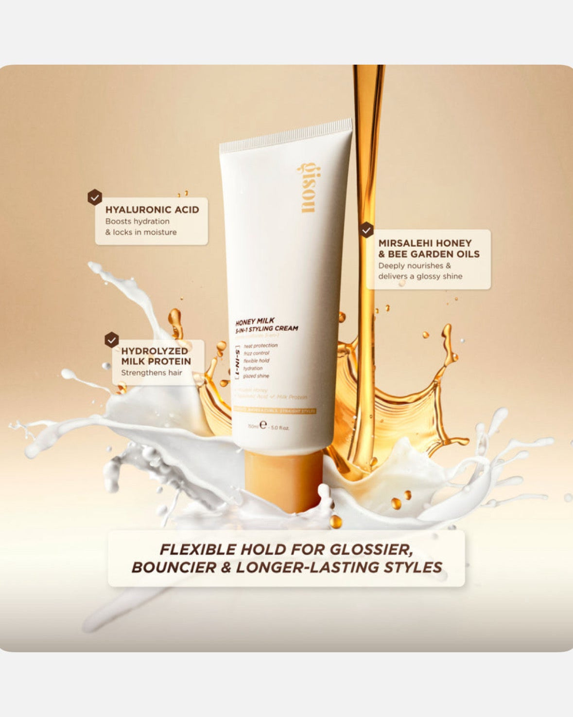 Gisou honey milk 5-in-1 styling cream.