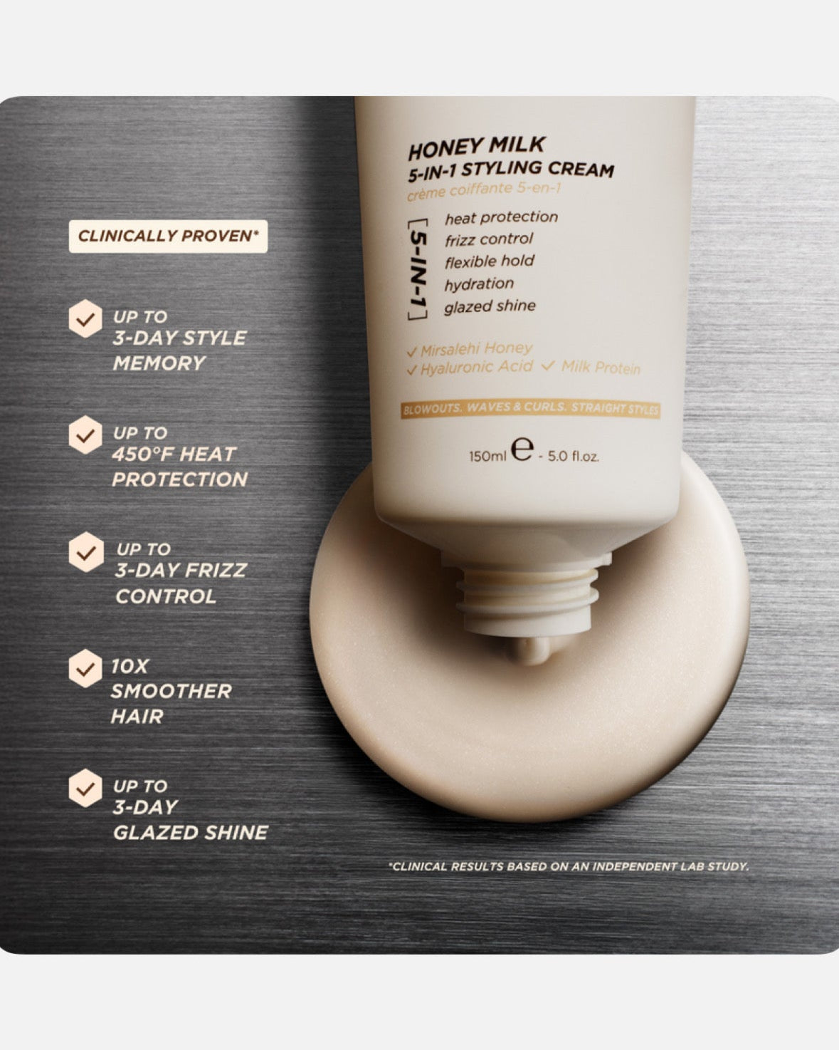 Gisou honey milk 5-in-1 styling cream.