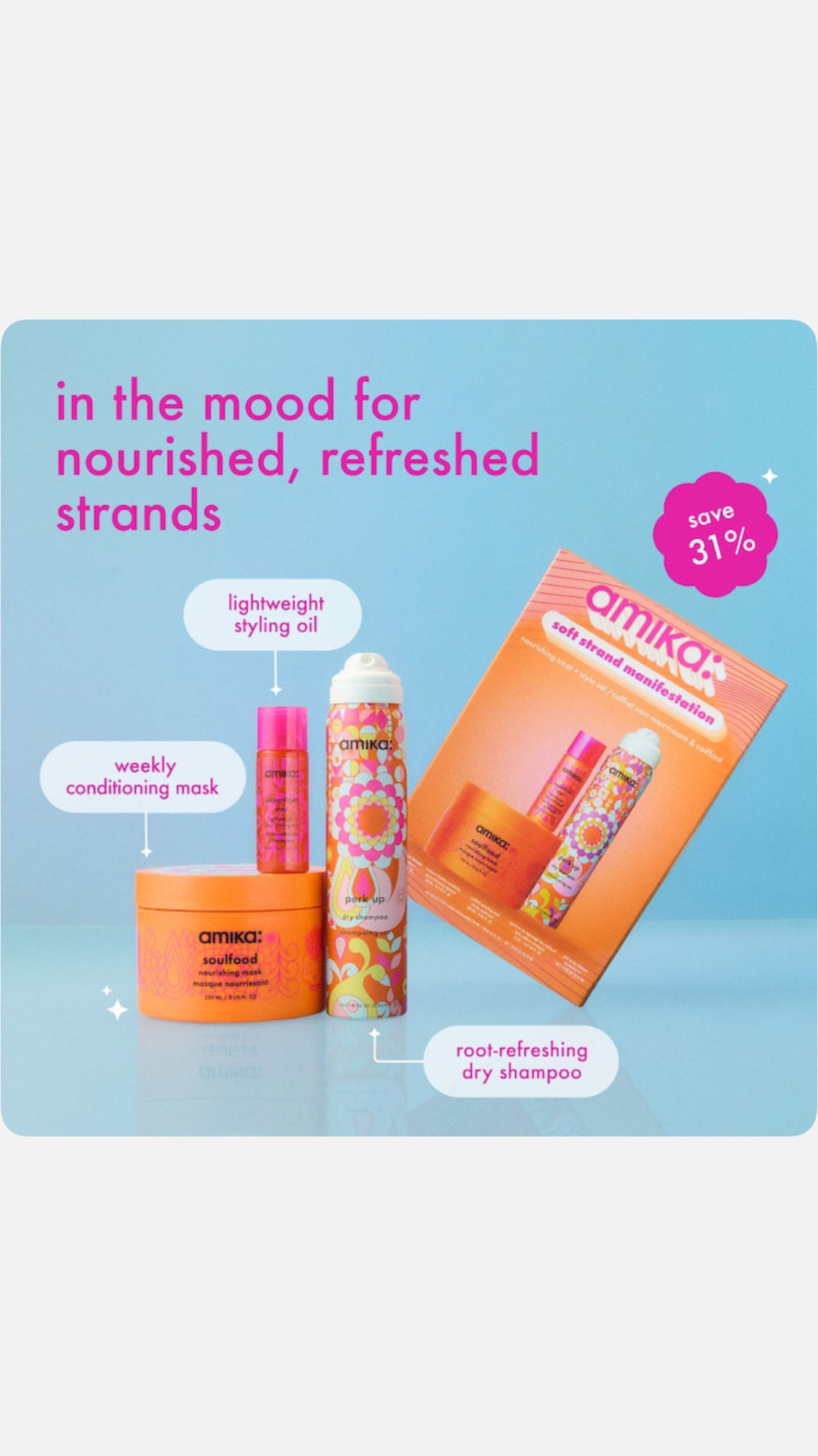 amika Soft Strand Manifestation Nourishing Treat + Style Hair Gift Set