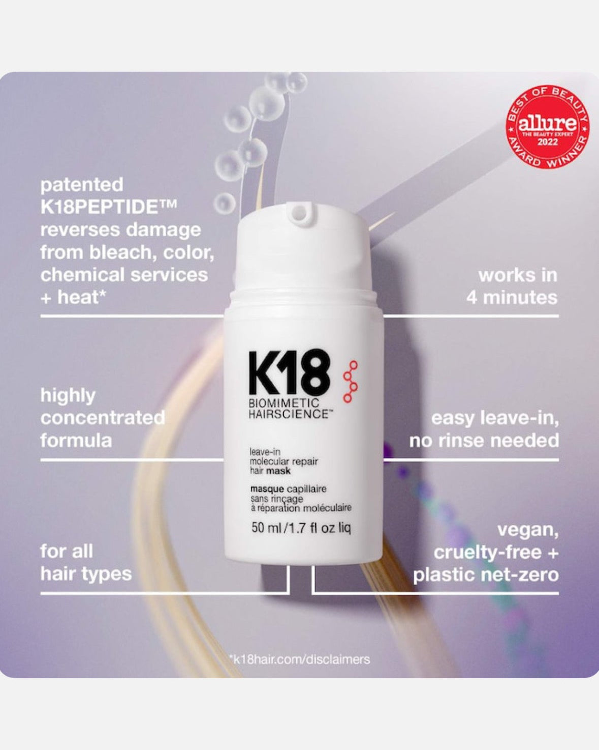 K18 Biomimetic Hairscience Leave-In Molecular Repair Hair Mask