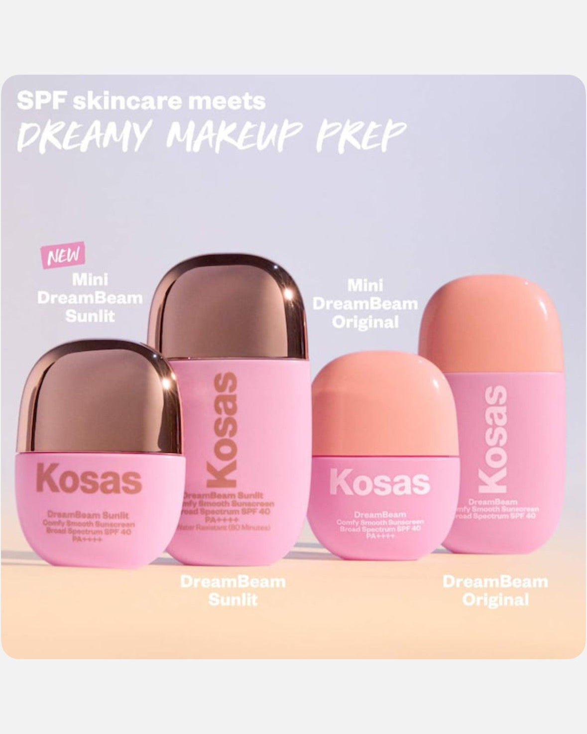 Kosas DreamBeam Silicone-Free Mineral Sunscreen SPF 40 with Ceramides and Peptides